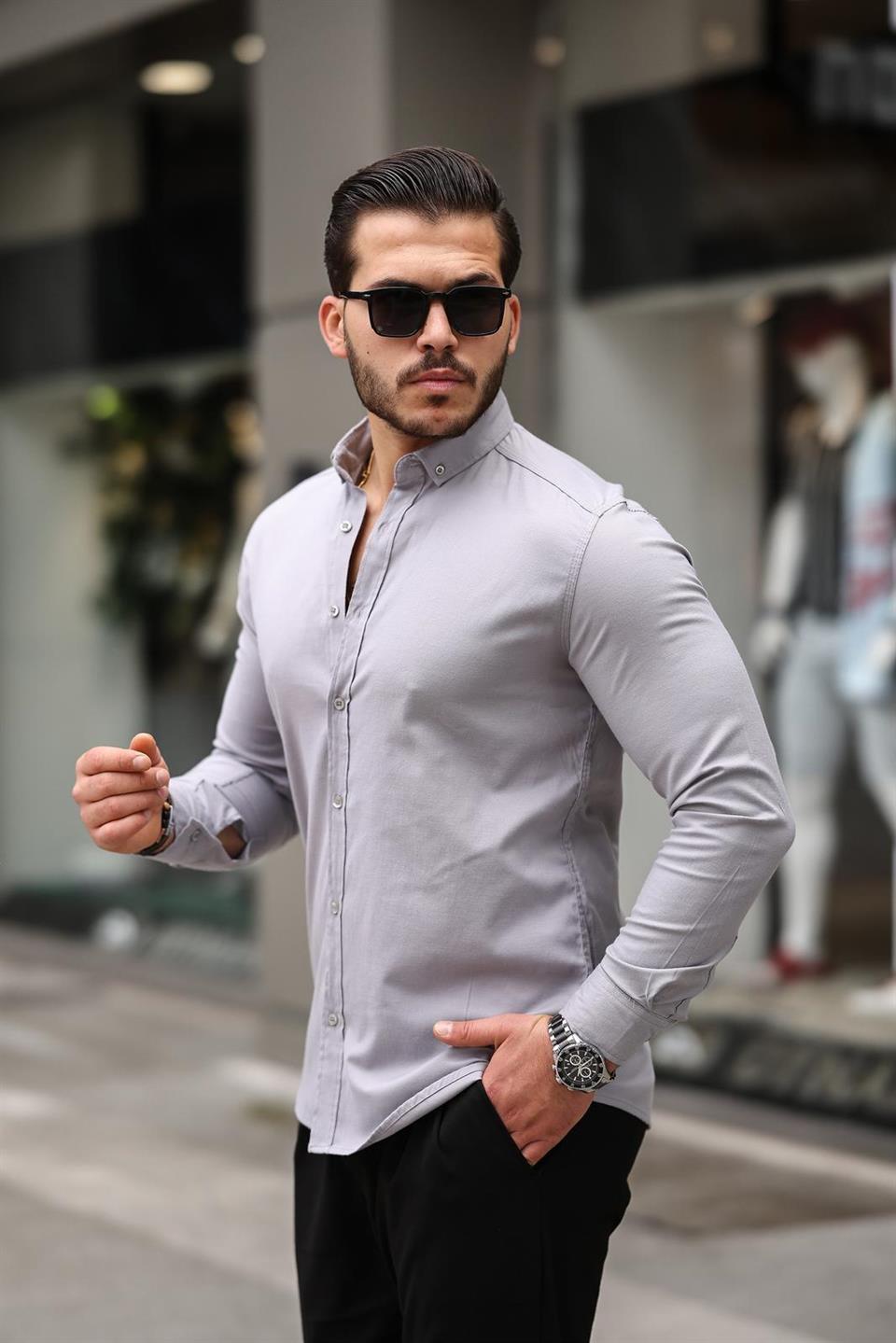 likrali regular fit nefes alabilir klasik erkek oxford gömlek - Justyol