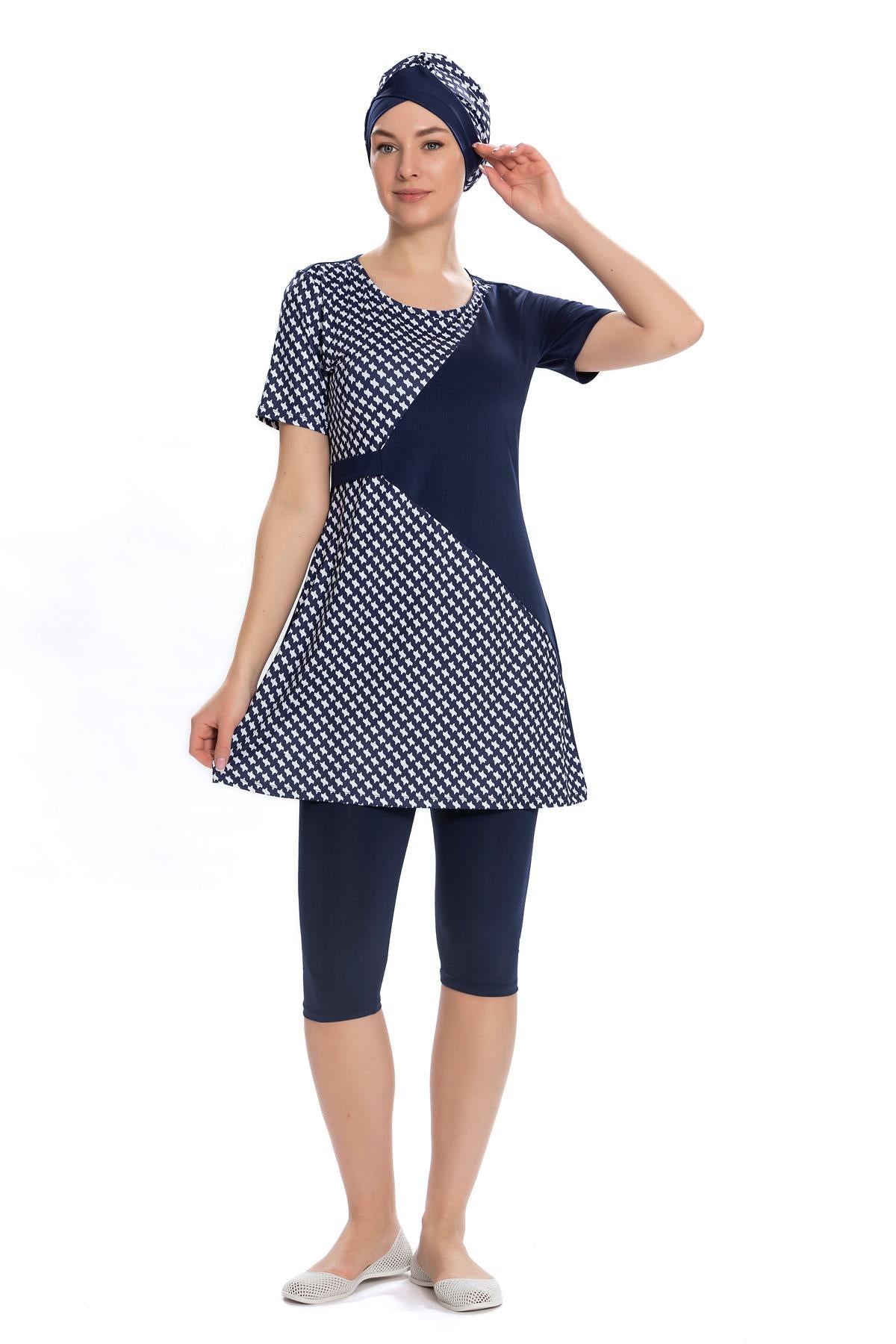 likrali yari kapali mayokemer detayli kazayaği desenli - Justyol