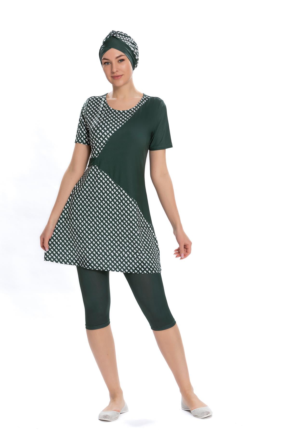 likrali yari kapali mayokemer detayli kazayaği desenli - Justyol