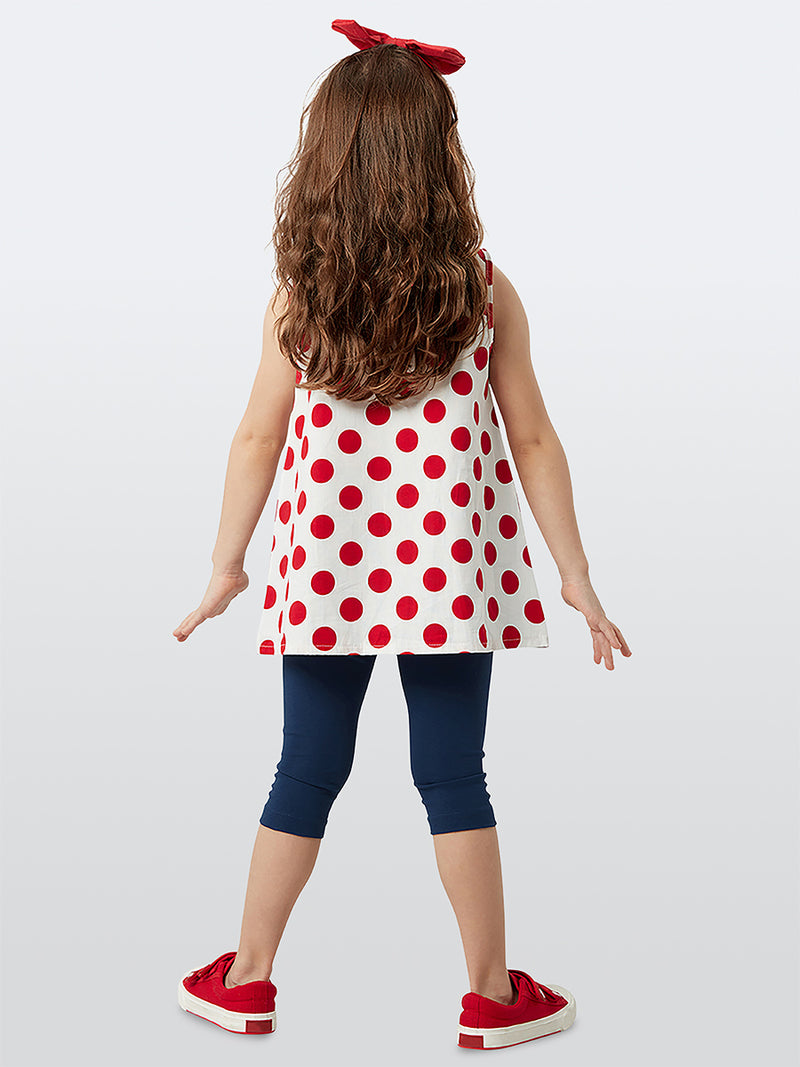 Ensemble Fille 2 Pièces Tunique à Pois & Legging avec Motif Fille Animé