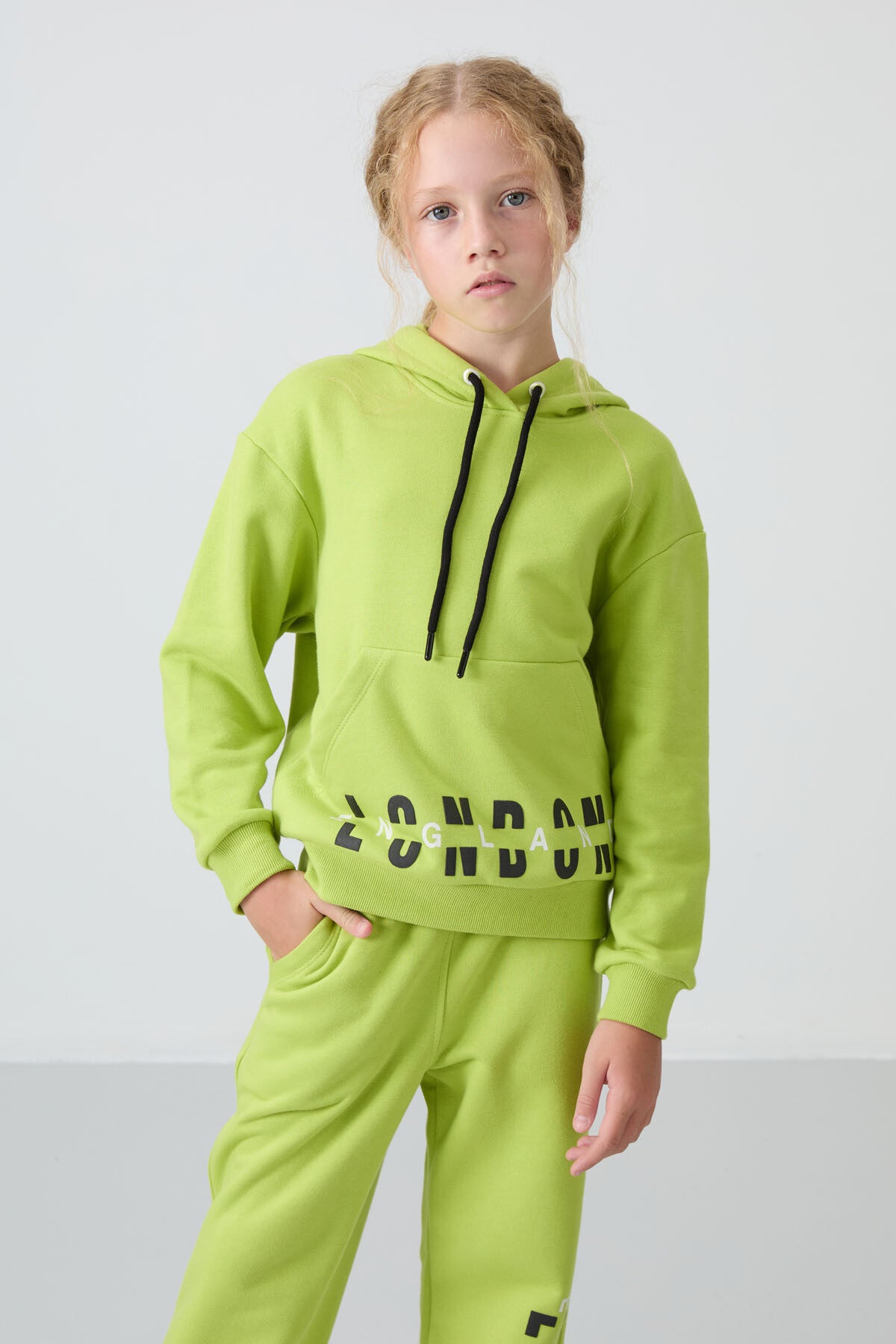 <tc>Survêtement Fille Écru en Coton à Intérieur Doux Texturé, Imprimé et Oversize - 75147</tc>