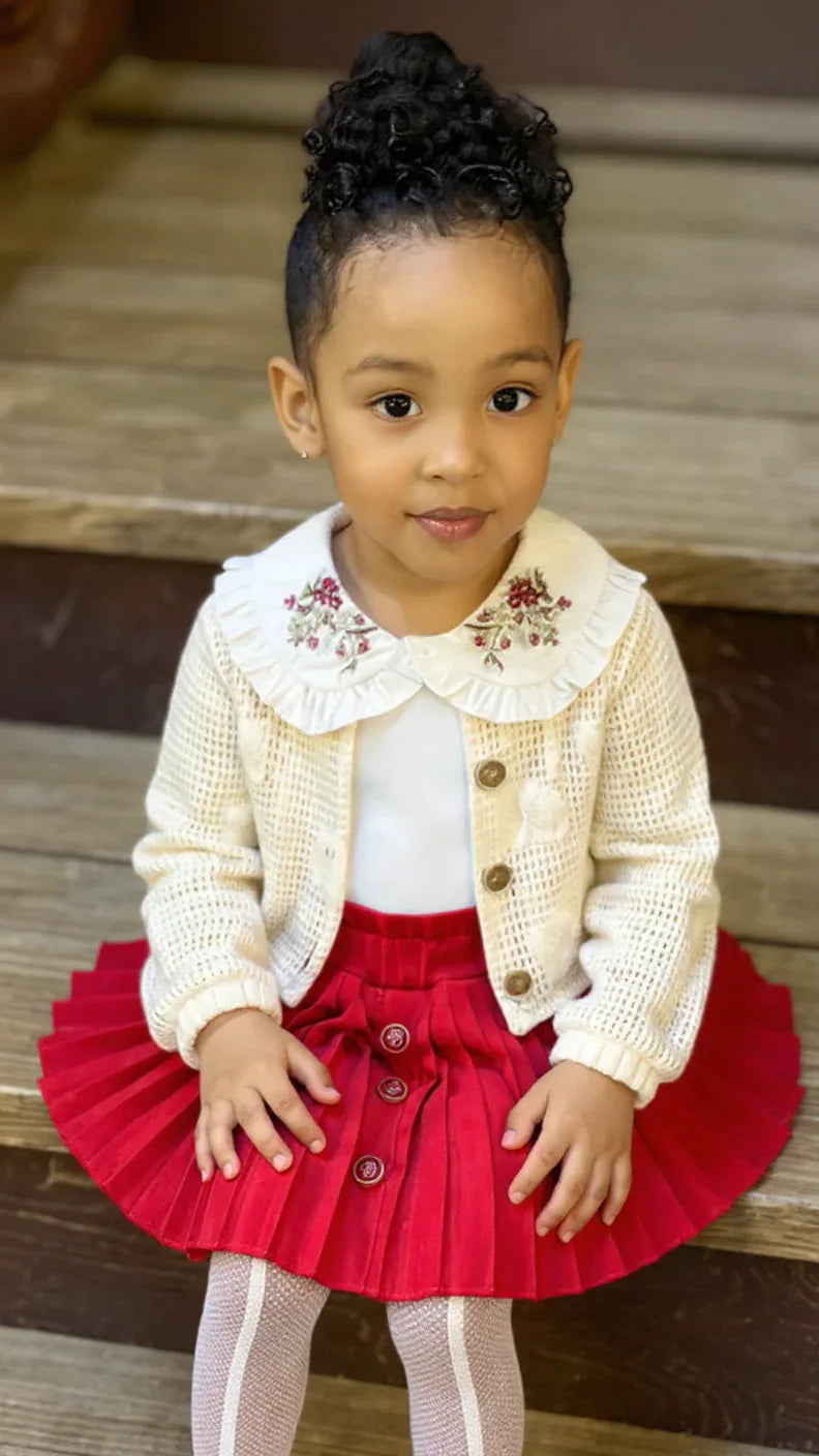 Tenue Élégante 3 Pièces pour Fille - Jupe Chic, Blouse Blanche et Veste Tricotée