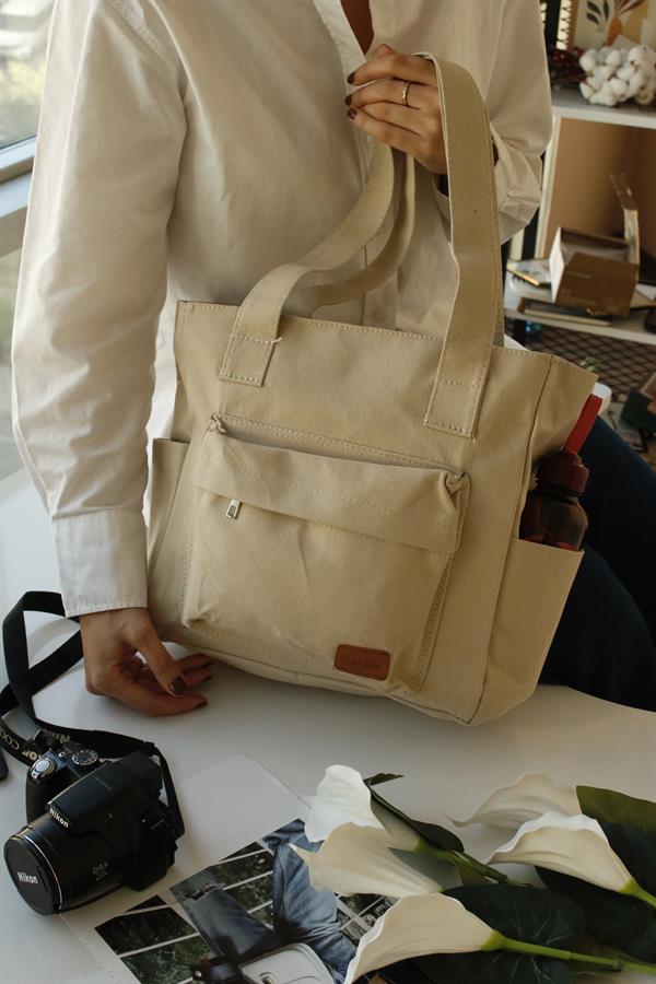 <tc>Lovren Sac à main en toile Crème 03</tc>