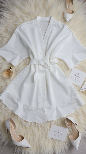 Robe 405 -Graceful Satin Ruffle Kimono Robe Erotica