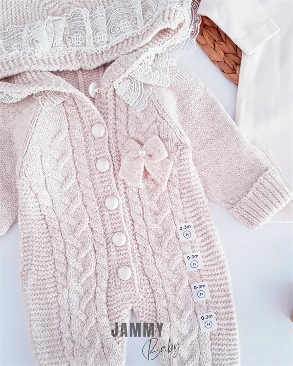 luxury collection lace knitted wool cosmonaut & bodysuit set-pink Jammy Baby