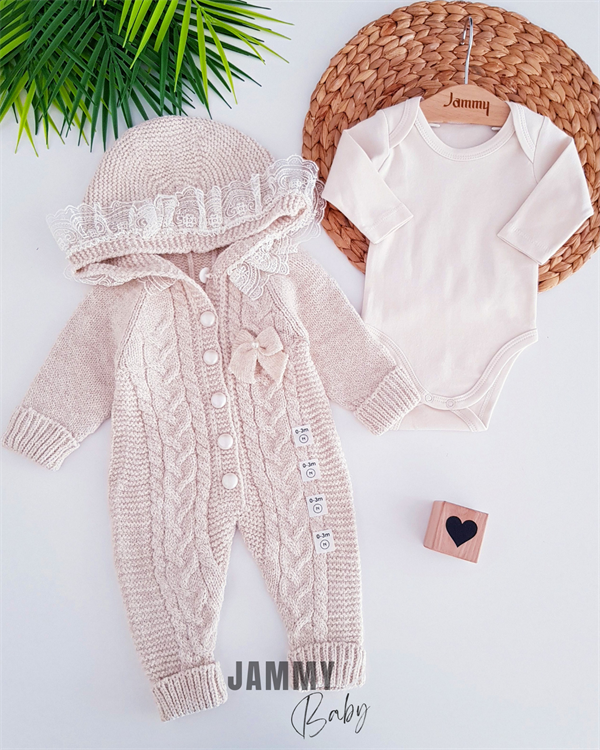 luxury collection lace knitted wool cosmonaut & bodysuit set-pink