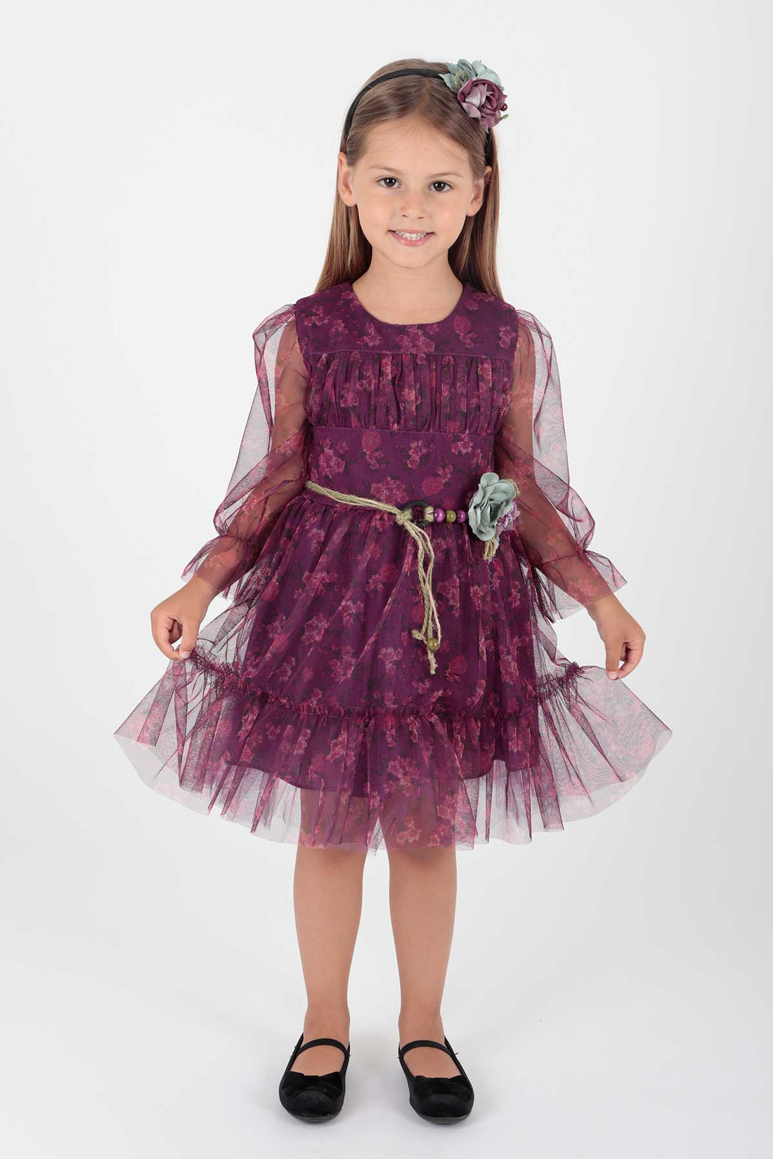 <tc>Robe à Ceinture avec Tiare et Imprimé Floral pour Fille - Ak220</tc>