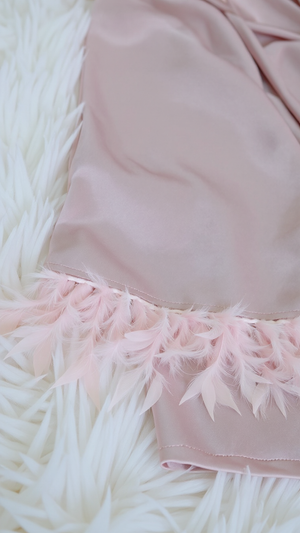 Robe 401 -Blush Pink Satin Robe with Feather Trim Erotica