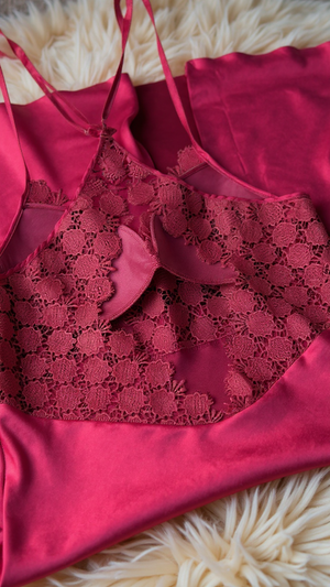 nightgown set 210 -Satin Nightwear Set with Lace Details and Robe Erotica