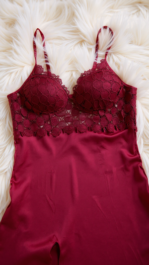 nightgown set 210 -Satin Nightwear Set with Lace Details and Robe Erotica