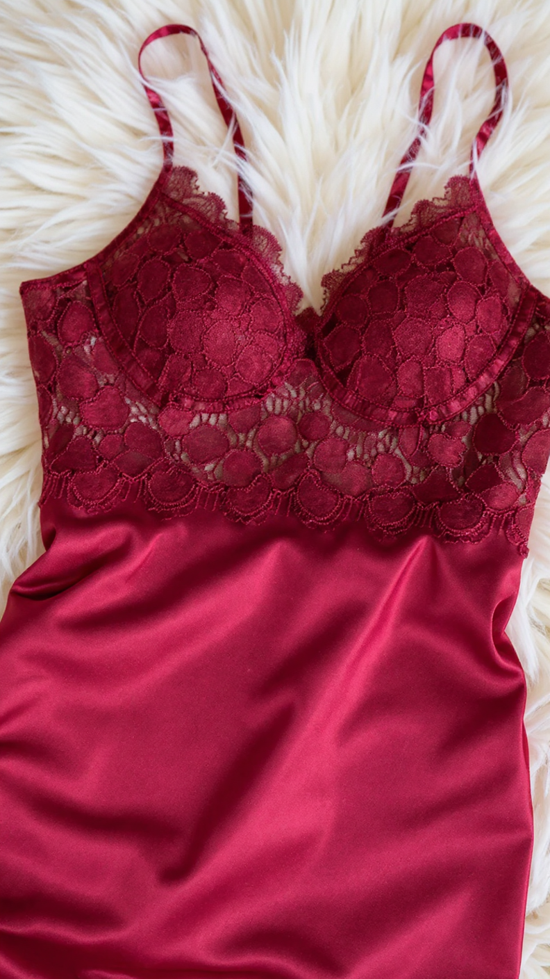 nightgown set 210 -Satin Nightwear Set with Lace Details and Robe Erotica