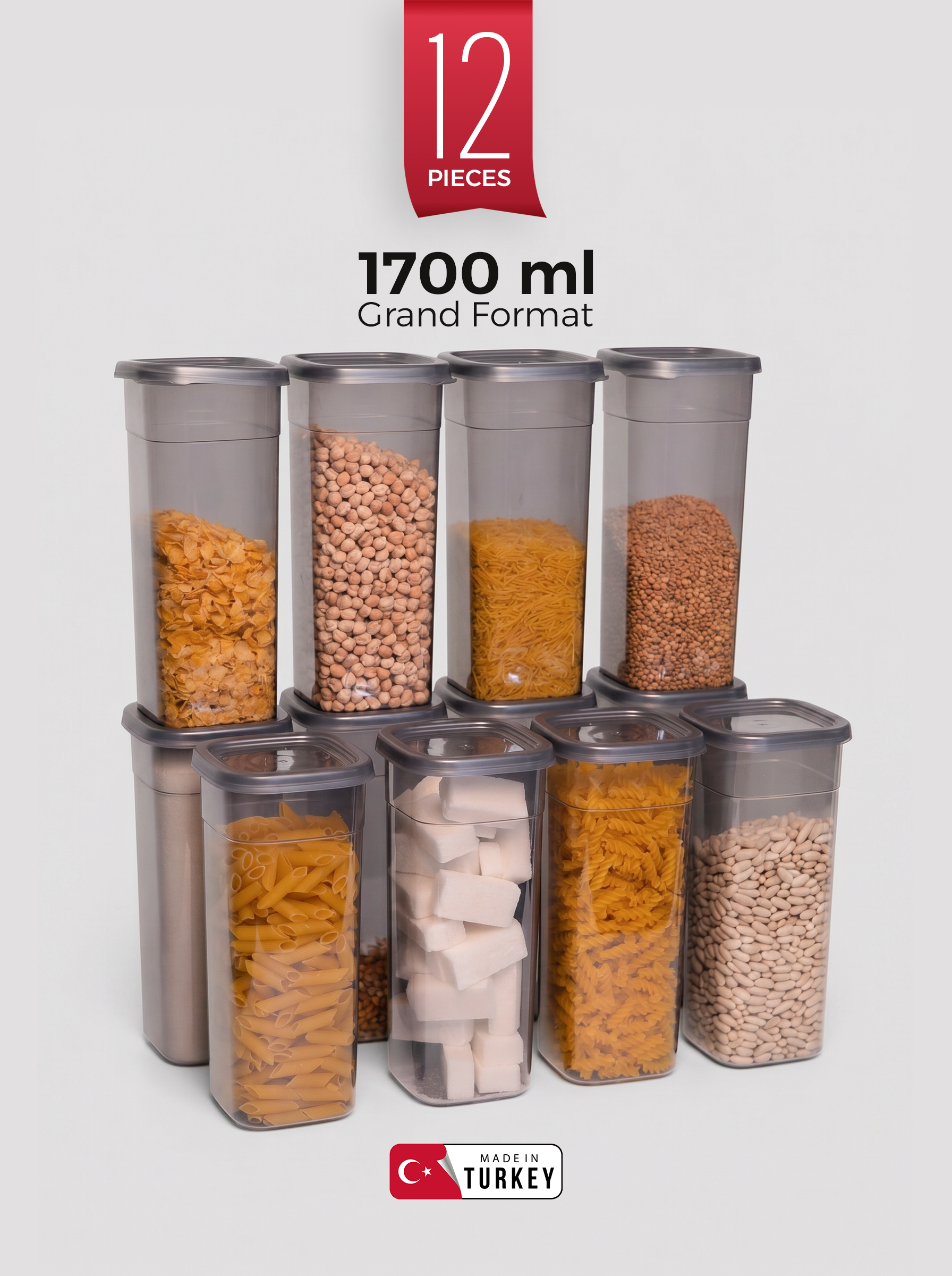 Set de 12 bocaux carrés de conservation 1700 ml