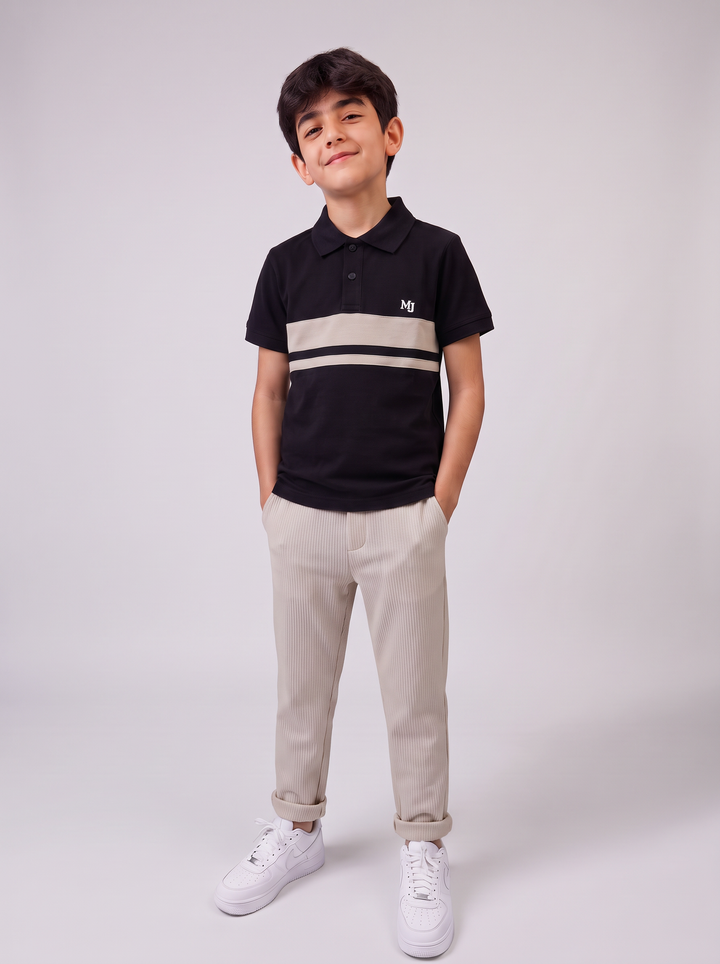 Ensemble Garçon 2 Pièces Polo Rayé et Pantalon Jogger