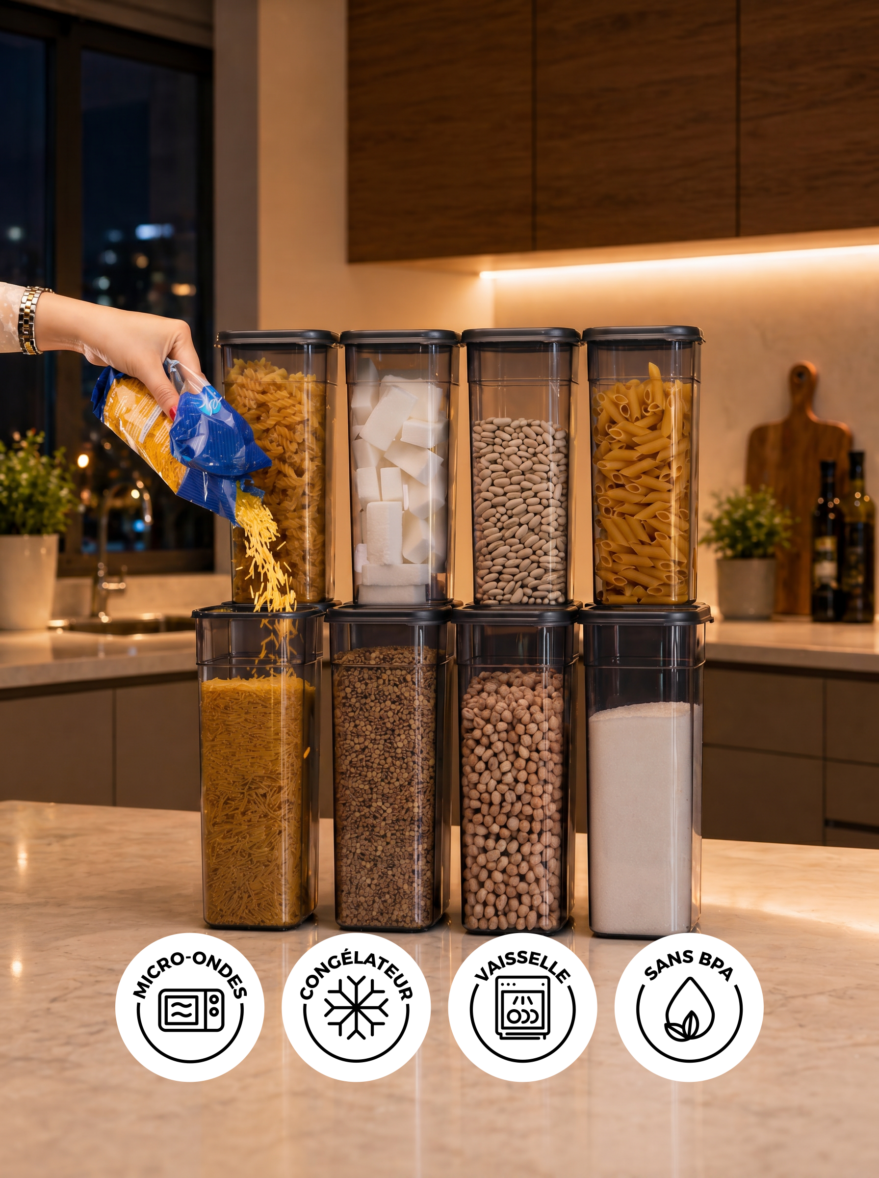 Set de 12 bocaux carrés de conservation 1700 ml
