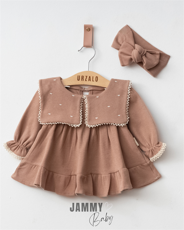 maita heart embroidered square collar bandana dress set-brown