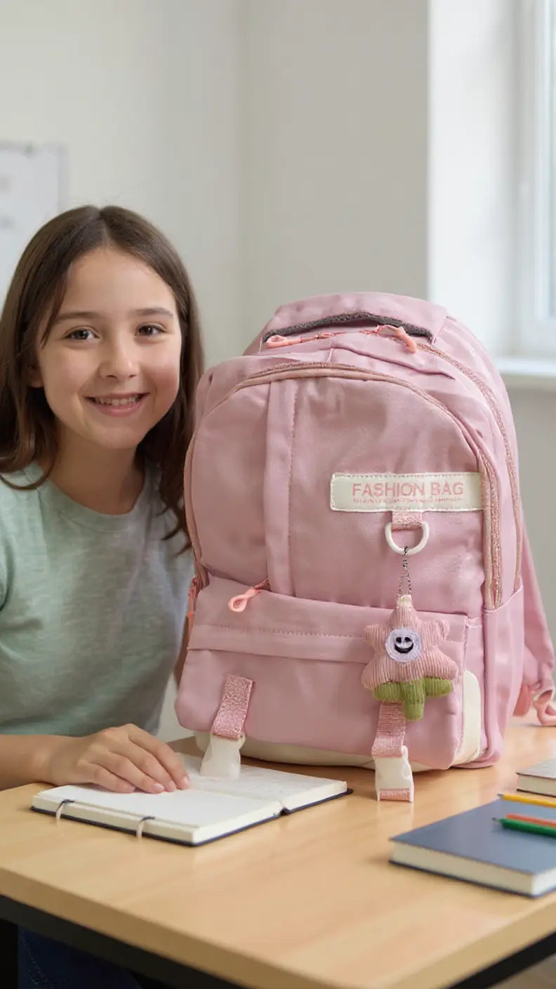 Sac à dos scolaire casual – Couleurs variées & petit accessoire tendance !