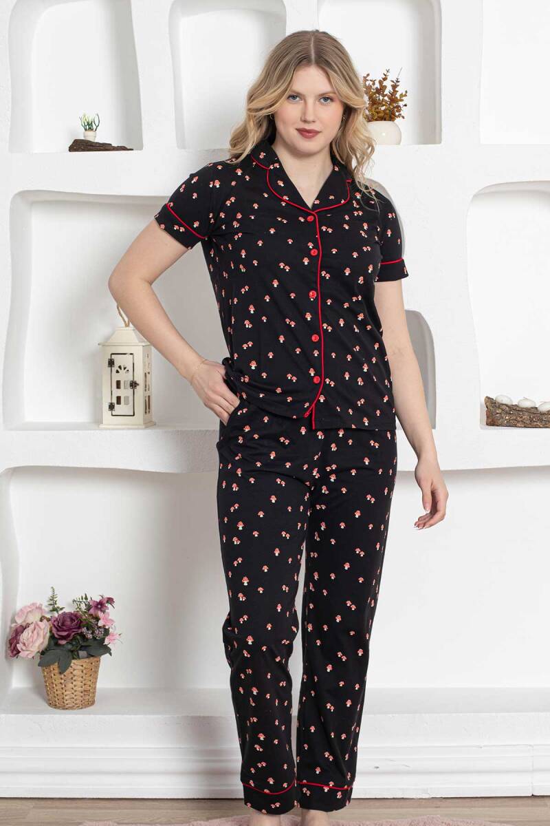 <tc>Ensemble de pyjama à manches courtes en coton avec motif de champignon et bords, Dreamy.</tc>