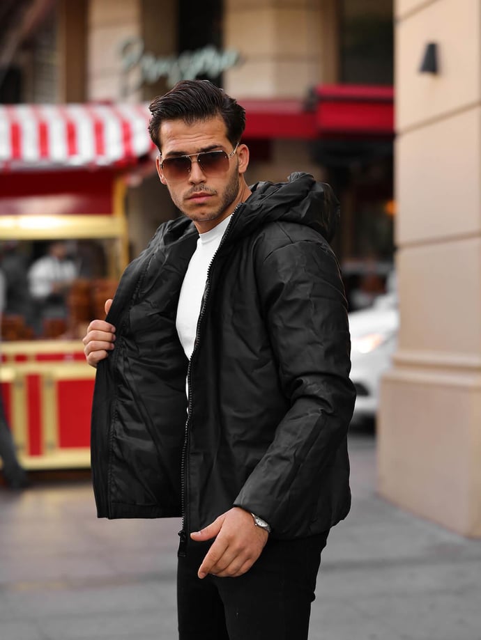 Mat Deri Kapüşonlu Mont - Justyol