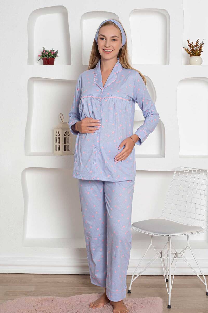 <tc>Ensemble de pyjama pour femme enceinte et de maternité "Mothers Dream" en coton avec bordures et boutons.</tc>