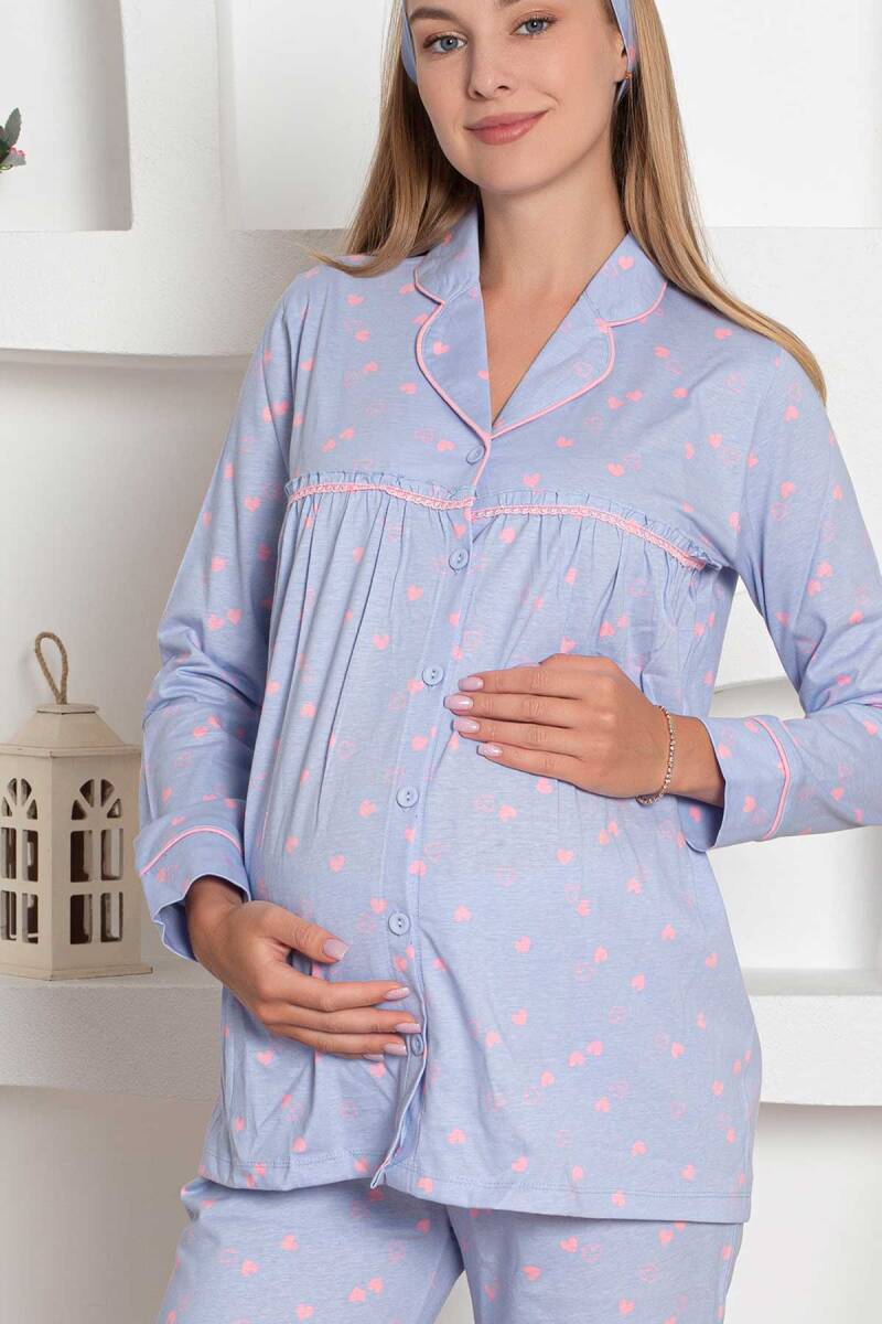 <tc>Ensemble de pyjama pour femme enceinte et de maternité "Mothers Dream" en coton avec bordures et boutons.</tc>