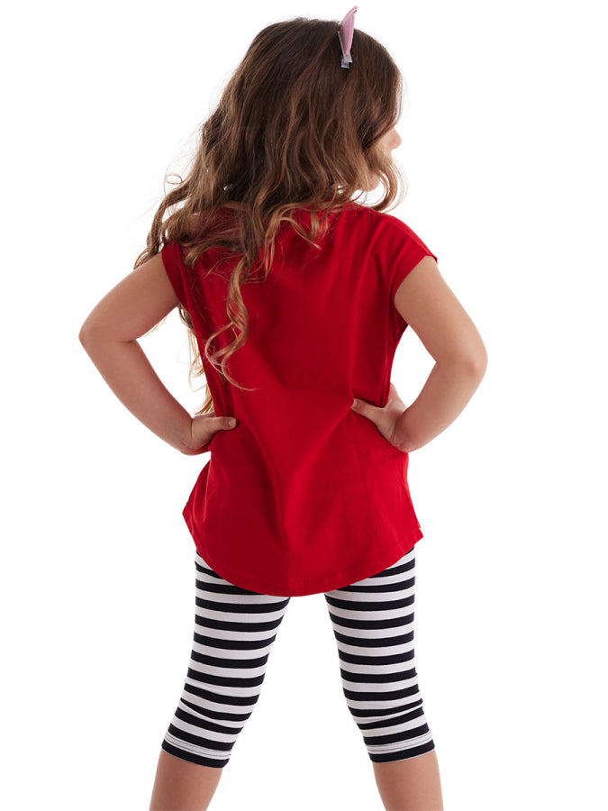Ensemble Fille 2 Pièces Tunique et Legging Imprimé Chat – Rouge et Noir
