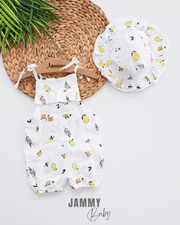 Meyve Temalı Şapkalı Çift Kat Müslin Tulum Set - BEYAZ - Justyol