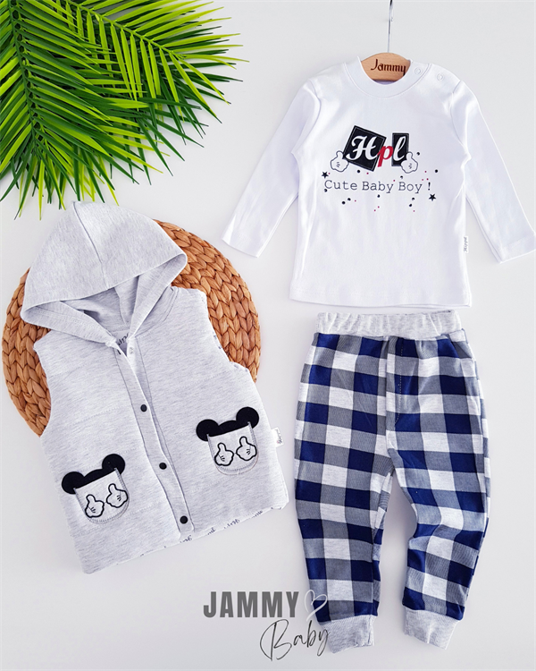 ensemble 3 pièces gilet matelassé Mickey - gris