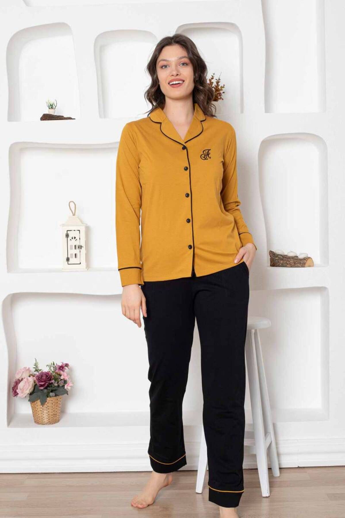 <tc>Ensemble de pyjama à manches longues en coton avec col à boutons, poches et bords, Dreamy.</tc>