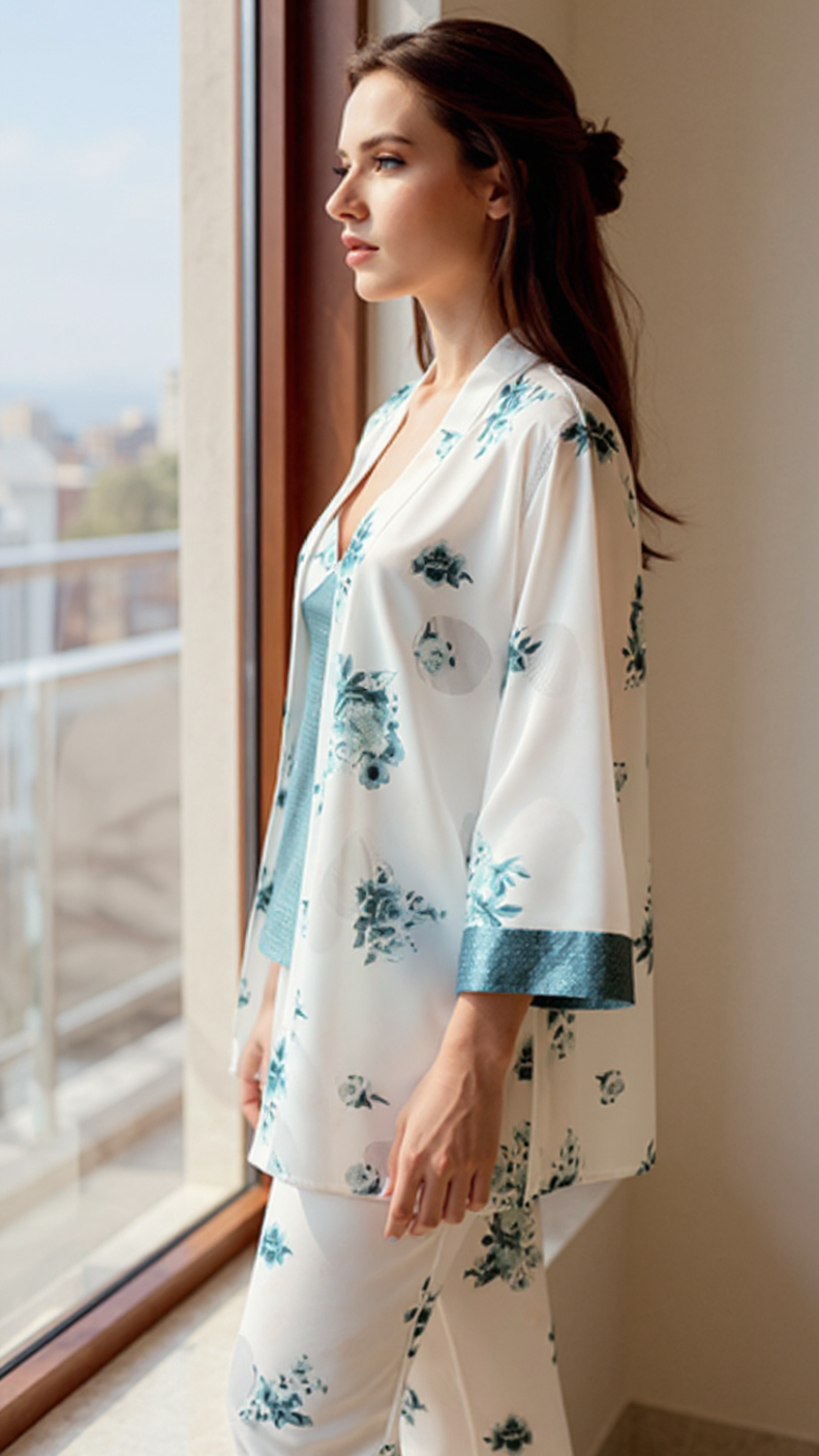 Pajama set 306 -Women’s Luxury Satin 3-Piece Pajama Set with Lace Trim Erotica