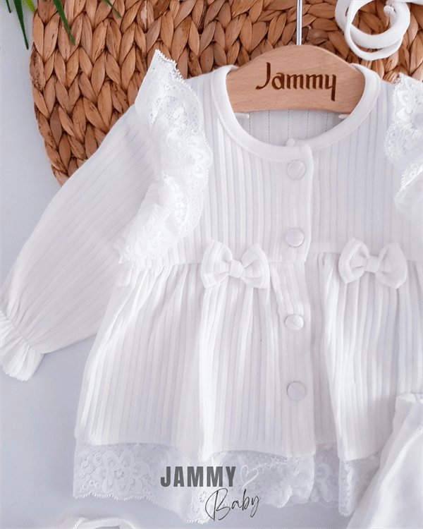 monalissa dantel detayli 5 parça yenidoğan set - beyaz - Justyol