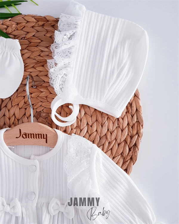 monalissa dantel detayli 5 parça yenidoğan set - beyaz - Justyol