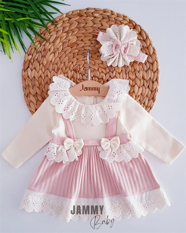 Robe bébé en maille côtelée avec détails dentelle et bandeau assorti