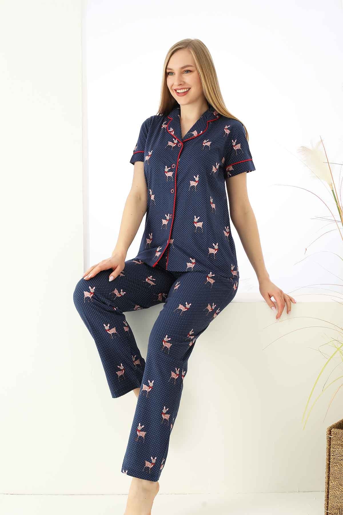 <tc>Ensemble de pyjama en coton avec bords, chemise à manches courtes à motif de cerf, Dreamy.</tc>