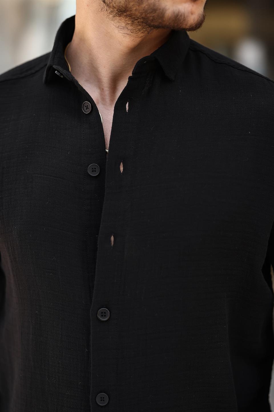 nefes alabilir müslin kumaş uzun kol yakali erkek gömlek - Justyol