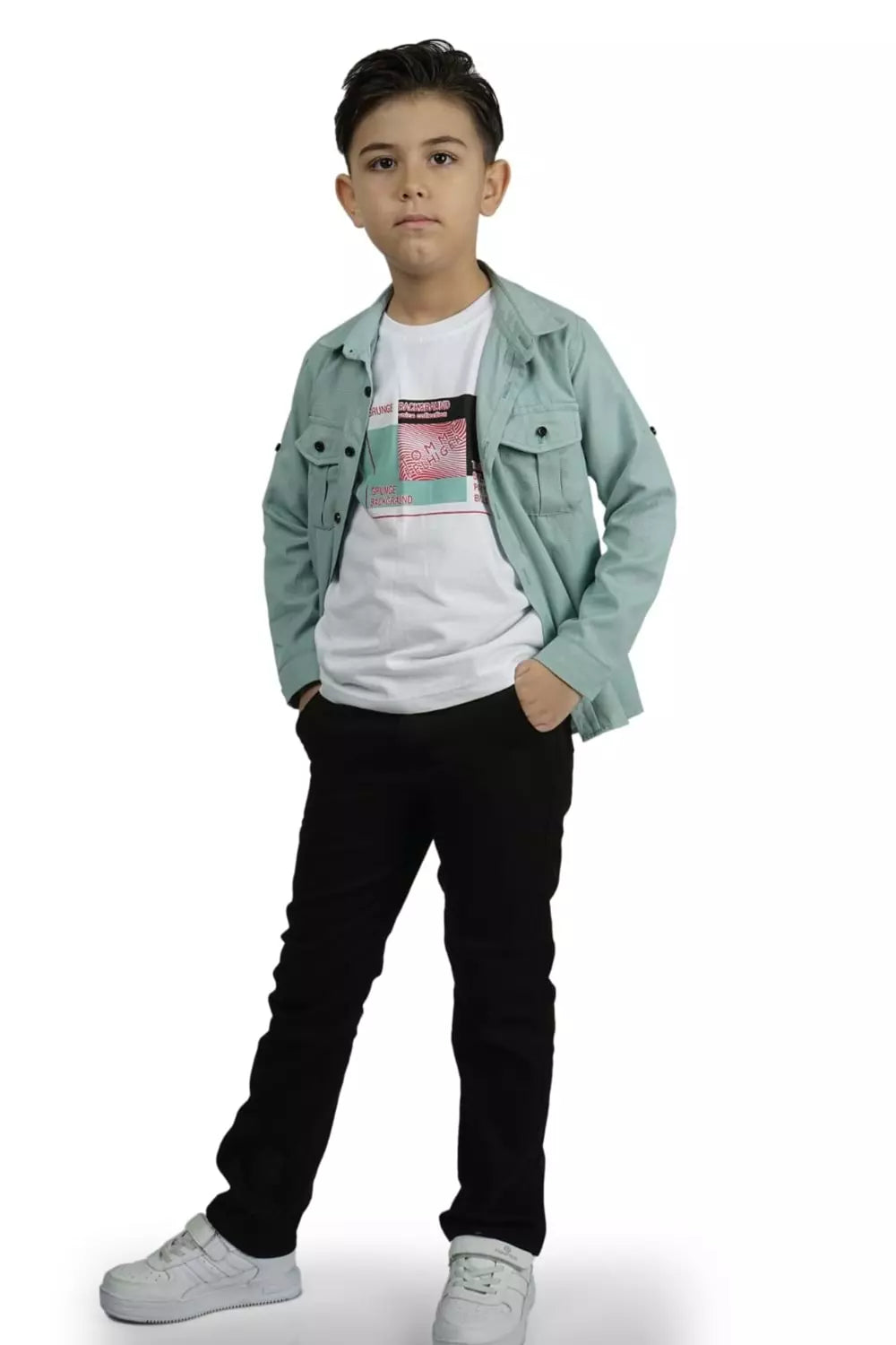 Boys' casual set - 3 pieces "shirt + trousers + t-shirt" -MNK175