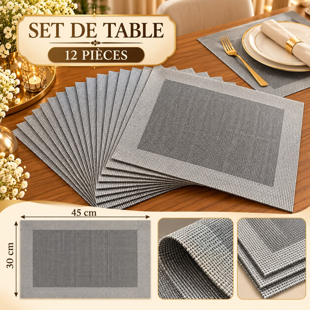 NAPPERSON - Set de 12 Sets de Table Gris – 45 × 30 cm