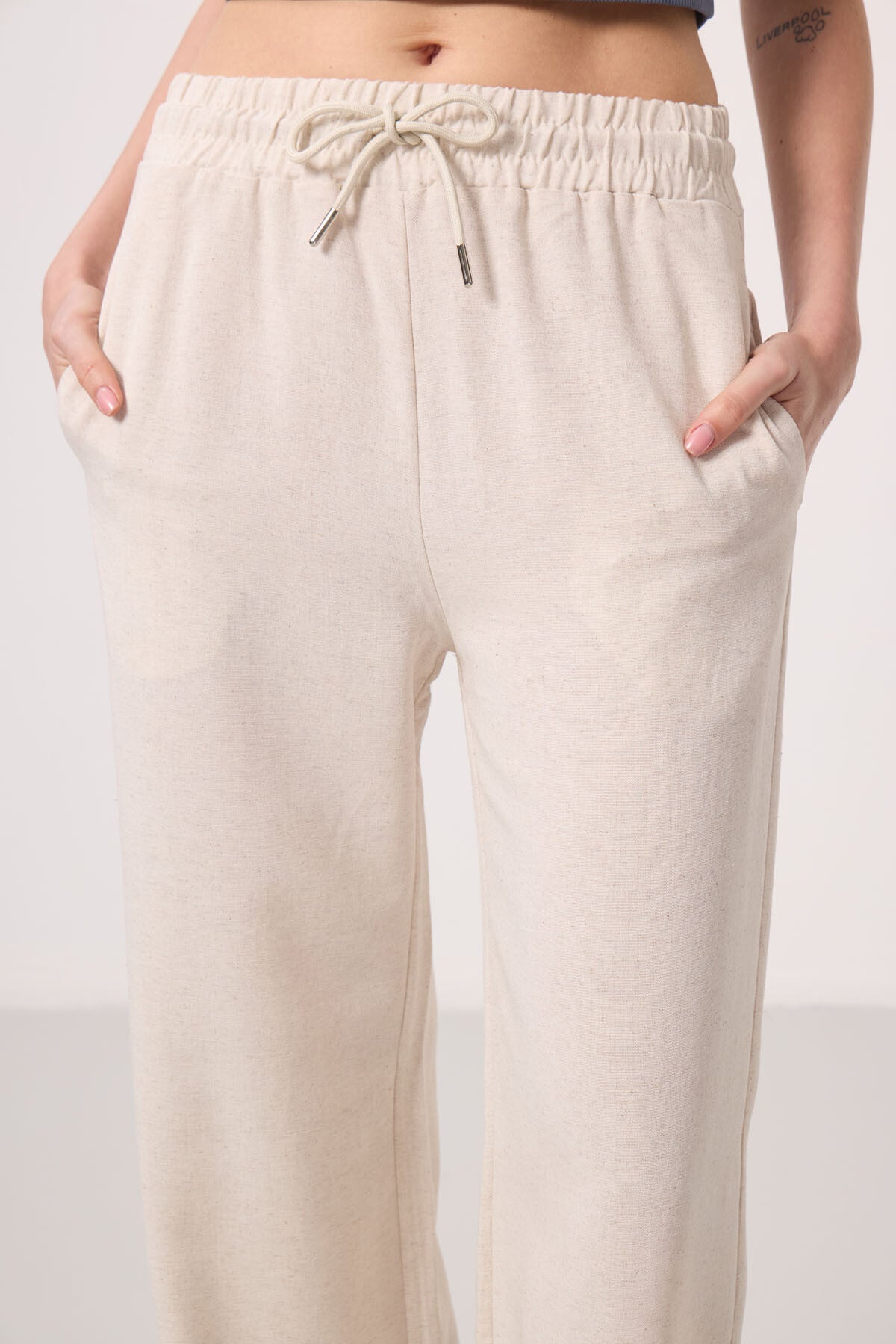 <tc>Pantalon palazzo femme en lin beige, jambes larges, coupe confortable - 94675</tc>