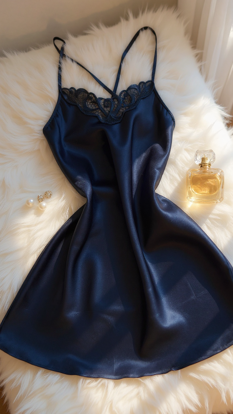 Nightdress 112 -Satin Nightgown with Soft Lace Accents Erotica