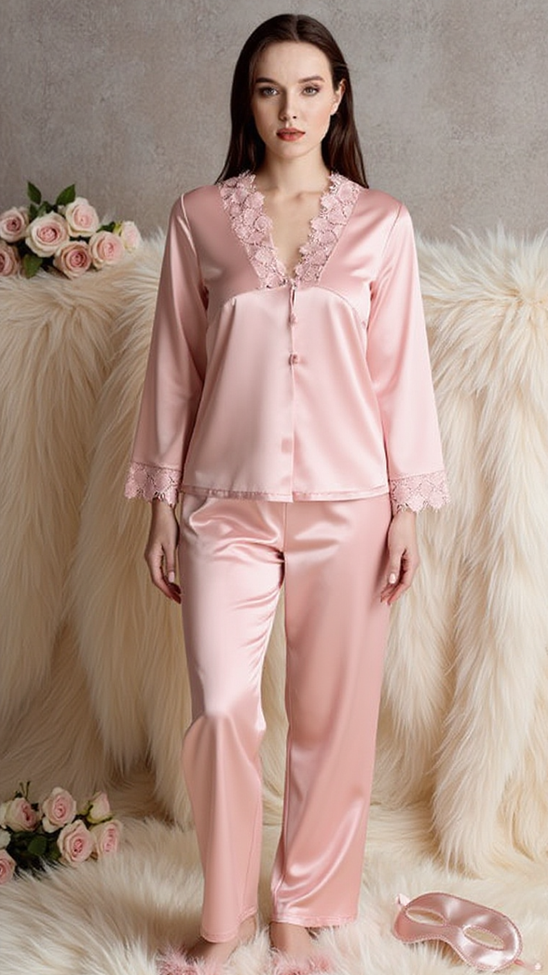 Pajama set 704 -Refined Satin Pajama Set with Lace Details Erotica