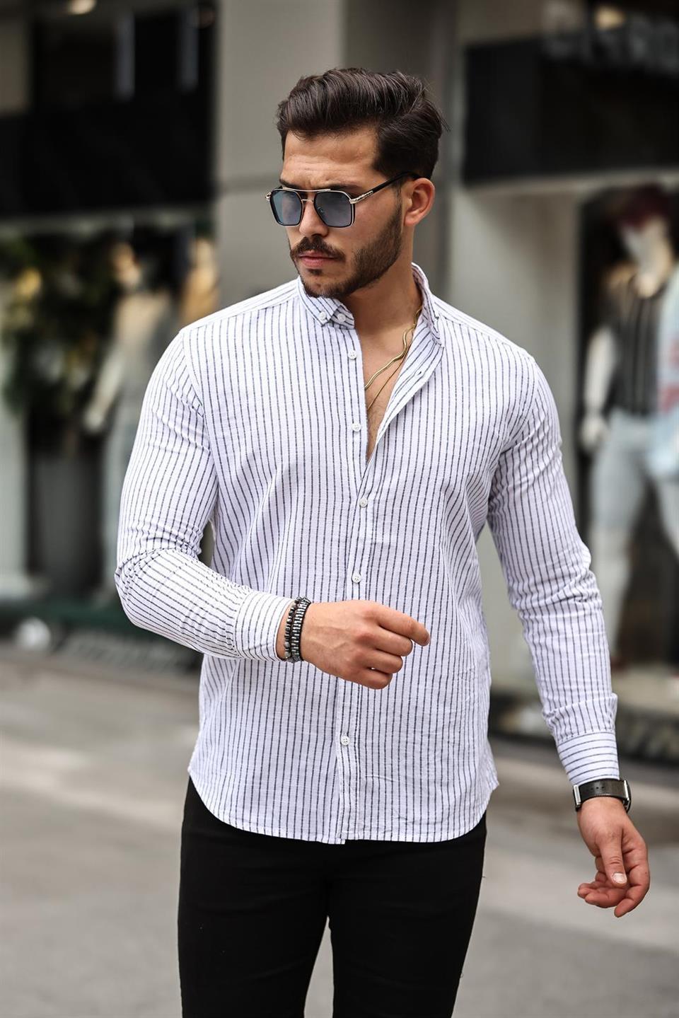 respirant élégant quotidien carina rayé coton homme chemise