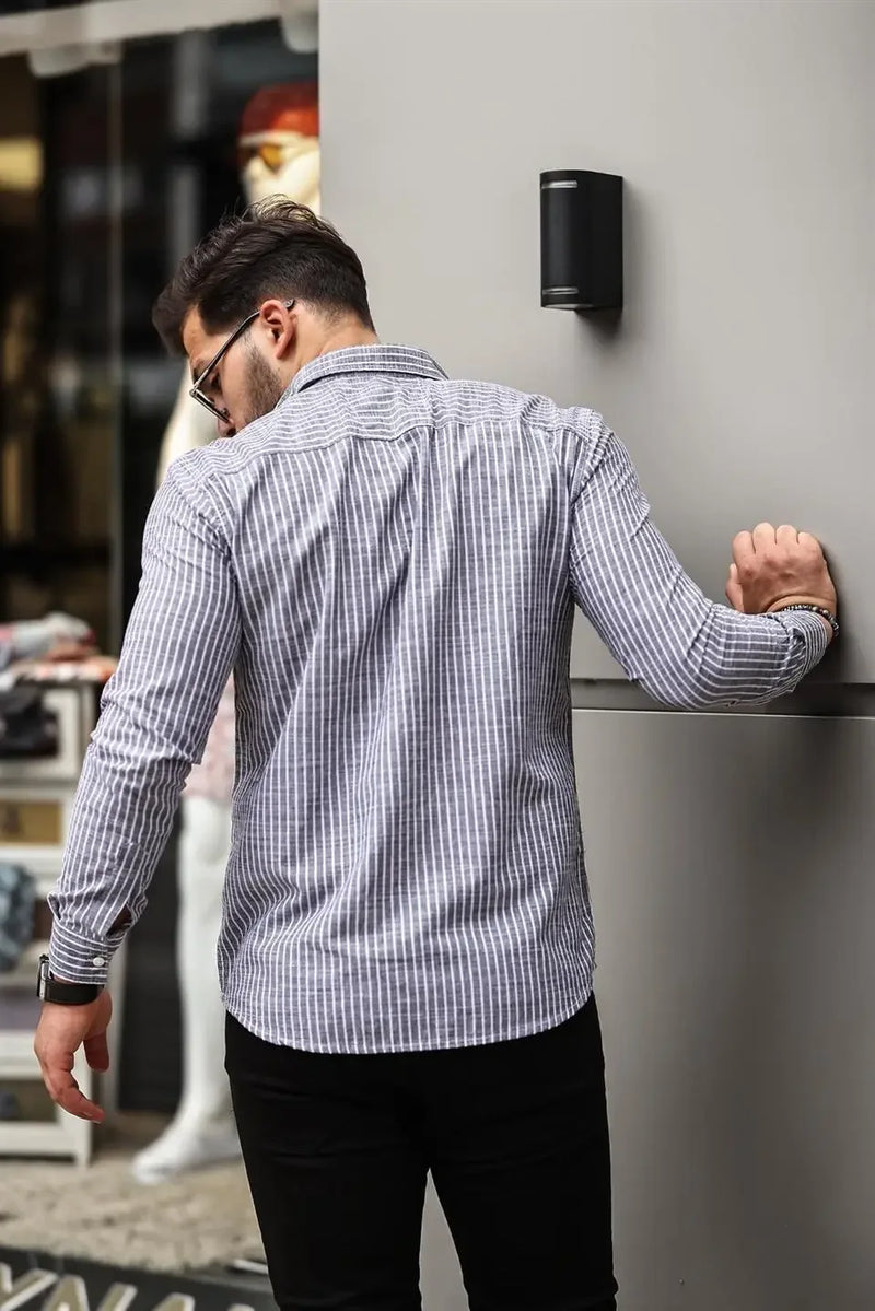 <tc>قميص رجالي مخطط باكمام طويلة - من القطن</tc>