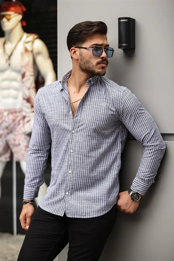 Chemise homme rayée en coton manches longues Carina