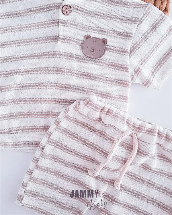 Ensemble Bébé à Rayures avec Capuche et Application Ourson