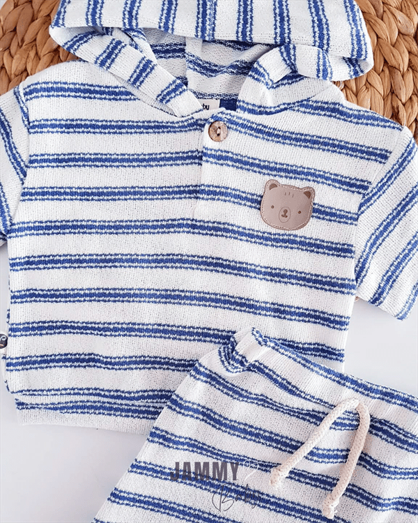 Ensemble Bébé à Rayures avec Capuche et Application Ourson