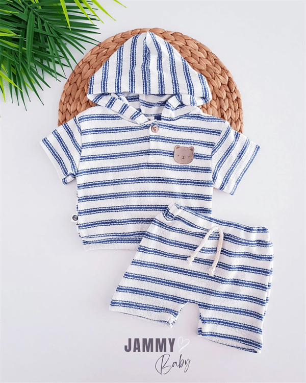 Ensemble Bébé à Rayures avec Capuche et Application Ourson