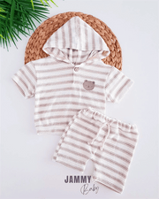 neo teddy bear emblem hooded shorts set - Justyol