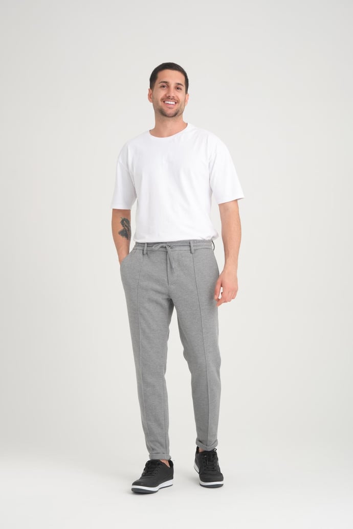 Nervürlü Regular Kalıp Duble Paça Örme Pantolon - Justyol