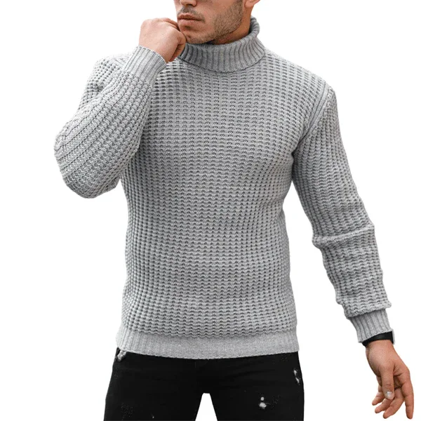 Pull homme col roulé côtelé coupe ajustée-26764 - Justyol