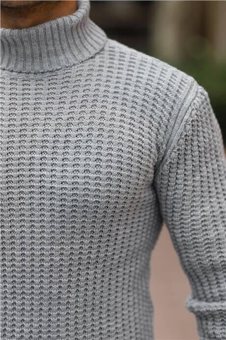 Pull homme col roulé côtelé coupe ajustée-26764 - Justyol