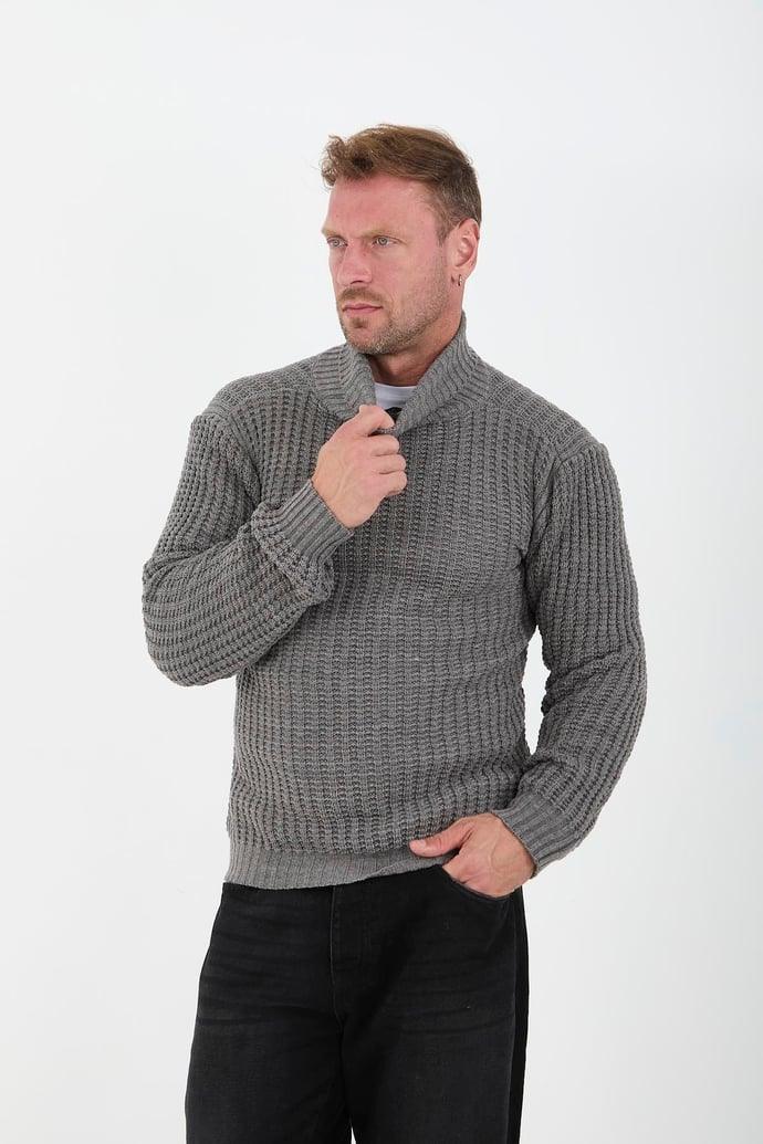 Pull homme col roulé côtelé coupe ajustée-26764 - Justyol